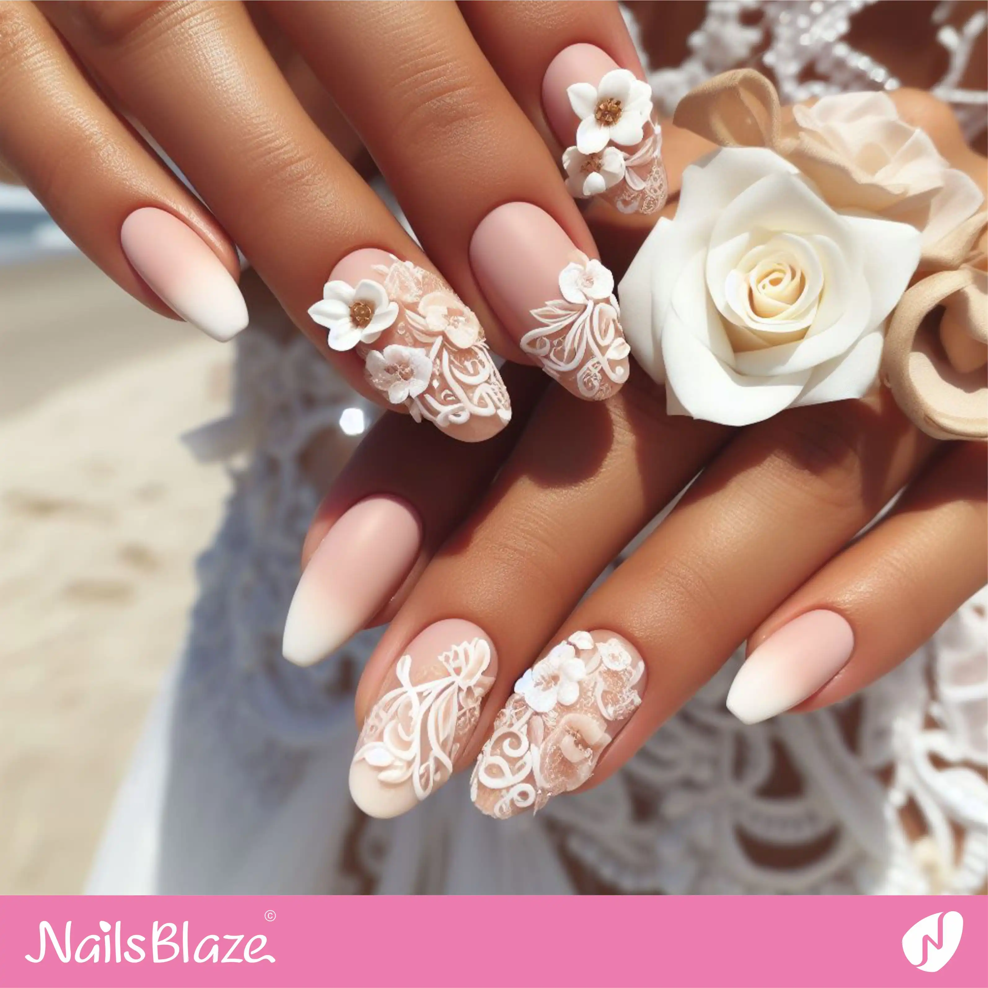 Beach Wedding 3D Floral Ombre Nail Design| Wedding-NB-D-48